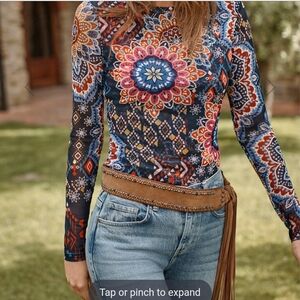 NWT Johnny Was Navy and Red Floral Long Sleeve Top